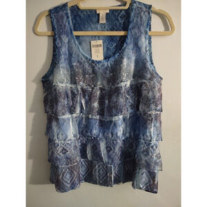Chico's 1 Size M 8 Blue Scoop Neck Reliving Ikats Lace Tank Majestic Blue $69